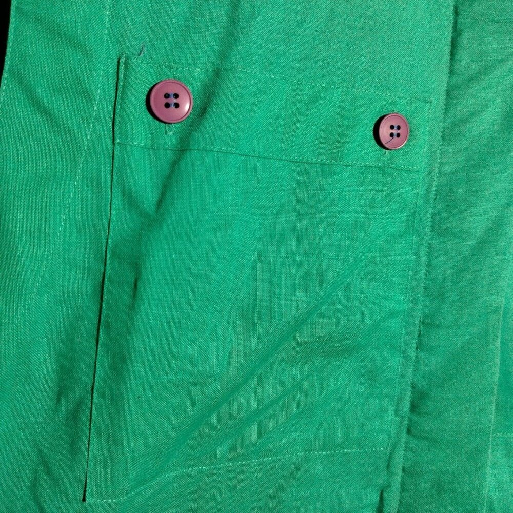 Bonnie Boerer Unlimited Blouse S Green Button Nautical Porthole Palm Tree Cruise - Picture 6 of 16